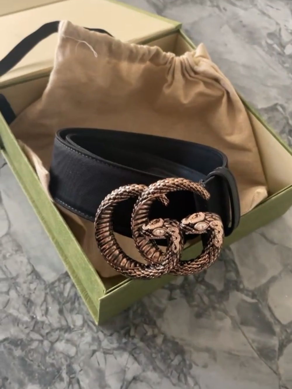 Gucci- limited edition-Inspired Black Leather Belt with Dual Snake Buckle